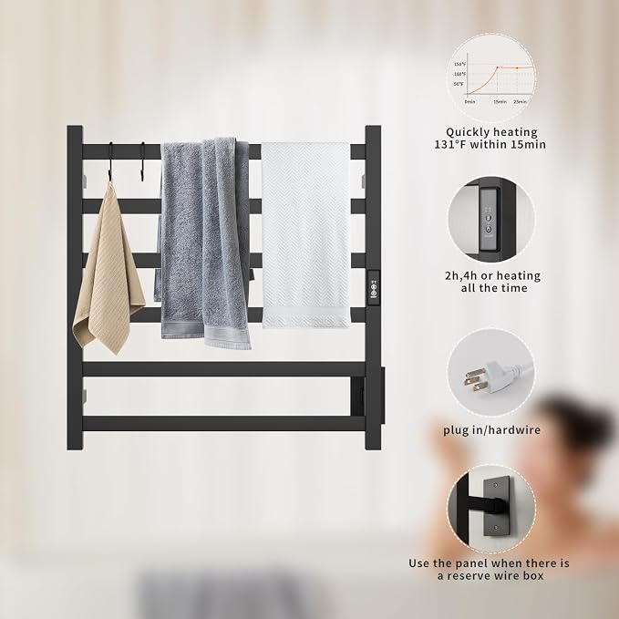 Wall Mounted Towel Warmer Square 6 Bars - Image 4