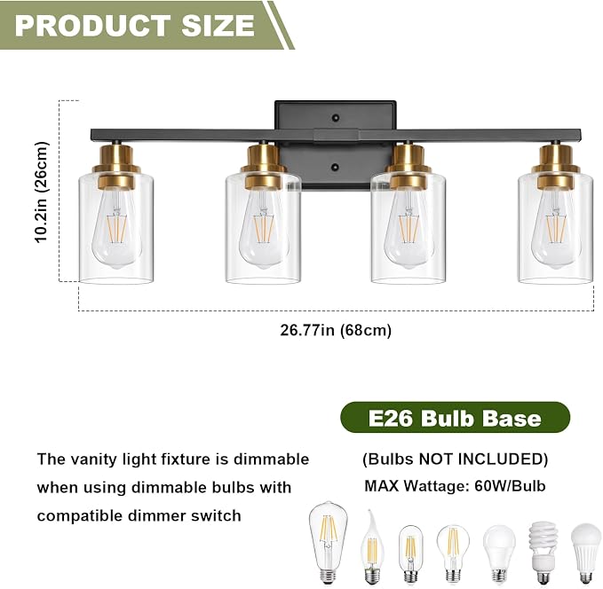 Unicozin Modern Bathroom Light Fixtures, 4 Light Vanity Lights Over Mirror - Image 5