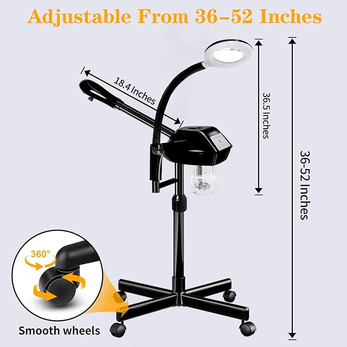 Professional Facial Steamer on Wheels, 2 in 1 Face Steamer - Image 6