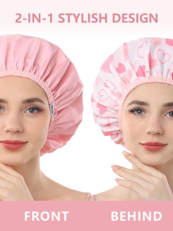 Years calm Shower Caps for Women Reusable Waterproof, Double Layer Waterproof - Image 2