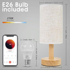 Small Bedside Table Lamps for Bedroom Set of 2, Natural Round Wood Base&Fabric - Image 4