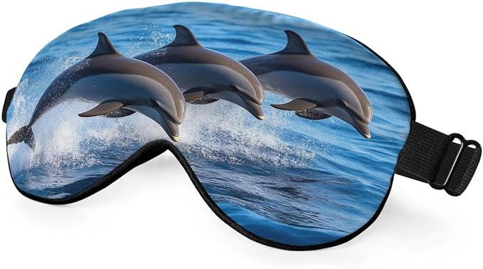 Dolphin Family Silk Eye Mask Sleep Mask Cartoon Whale Clear Blue Waters Ocean by Unknown