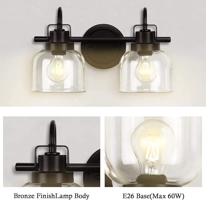 2 Lights Bathroom Vanity Light, Bronze Modern Wall Light Fixtures Over Mirror - Image 4