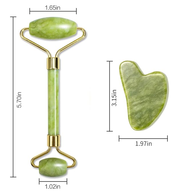 Jade Roller Gua Sha Facial Tools Set, Guasha Facial Massage Tool, Face Roller - Image 2