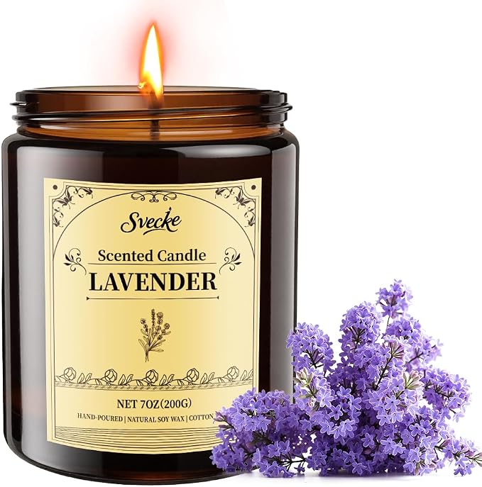 Lavender Scented Candles, 7oz Soy Wax Candle, Long Lasting Aromatherapy Jar by SVECKE