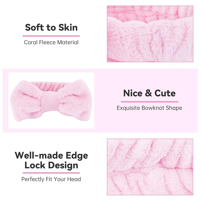 Ondder Spa Headband for Washing Face 8 Pack Pink Skincare Headbands for Women - Image 4