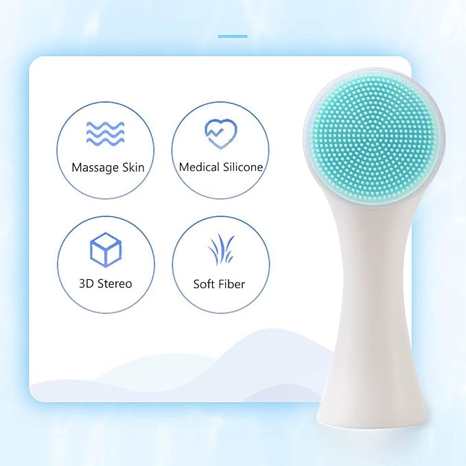 Cleansing Brush, Double Sided Clean & Exfoliating & Massage Soft, Silicon Face - Image 4