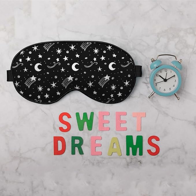 Starry Sky Moon Silk Eye Mask Sleep Mask Night Polka Dots Mystical White Black - Image 6