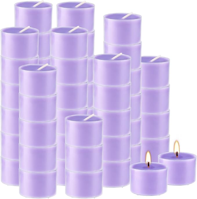 50 Pack Bulk Lavender Scented Tealight Candles in Clear Cup - Image 2