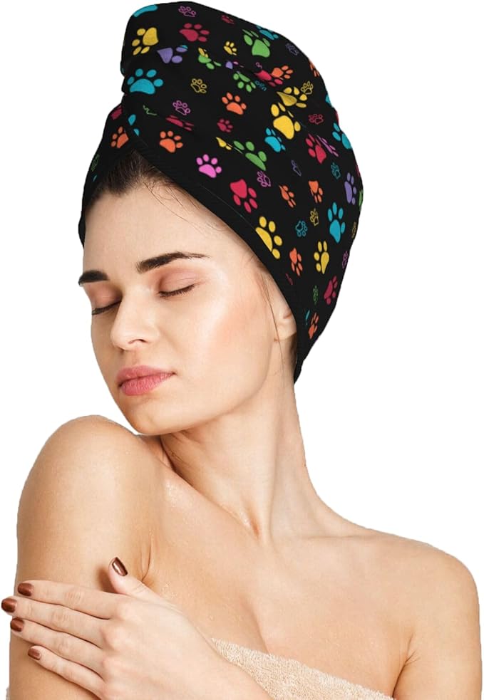 Colorful Paw Pattern Hair Towel Wrap Microfiber Fast Drying Hair Turban by DecorateYourLife