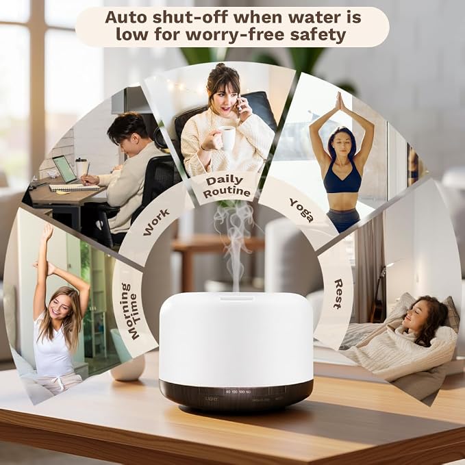 500ml Essential Oil Diffuser, Quiet 4-in-1 Ultrasonic Aromatherapy Humidifier - Image 4