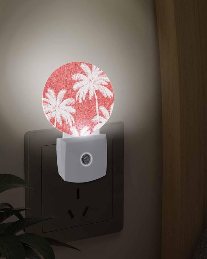 Night Lights Auto Sensor Tropical Palm Trees Night Light Coral Linen Coastal - Image 3