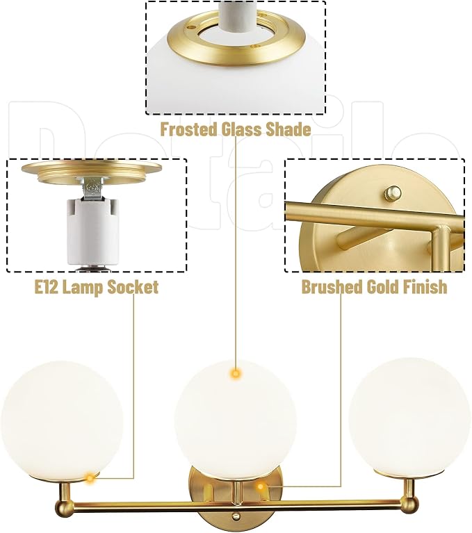 AKEZON Gold Vanity Light for Bathroom, Modern Bathroom Light Fixtures Over - Image 7