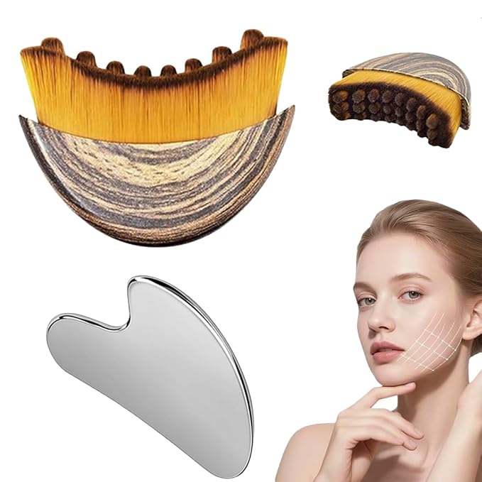 2 PCS Set Lymphatic Contour Face Brush, Stainless Steel Guasha Tool, Lymphatic by YOYONY