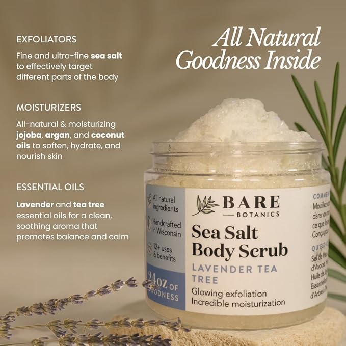 Bare Botanics Lavender Tea Tree Body Scrub 24oz | Made in Madison, WI | All - Image 2