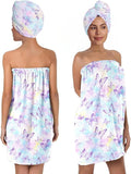 Women's Butterfly Print Towel Wrap and Hair Drying Cap Set – Pastel Microfiber by QIULIBMH