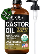 Organic Castor Oil in Glass Bottle – 16 Oz Cold Pressed & Hexane-Free – USDA by FioraNaturals