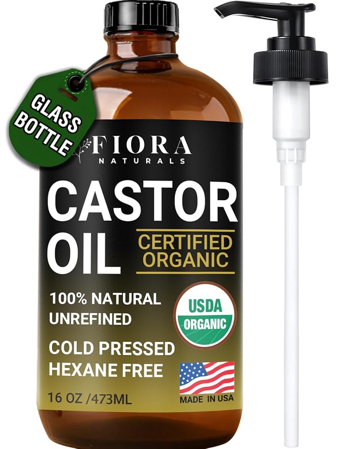 Organic Castor Oil in Glass Bottle – 16 Oz Cold Pressed & Hexane-Free – USDA by FioraNaturals