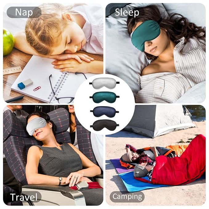 BBTO 4 Pcs Silk Sleep Eye Masks Smooth Soft Satin Eye Covers - Image 5
