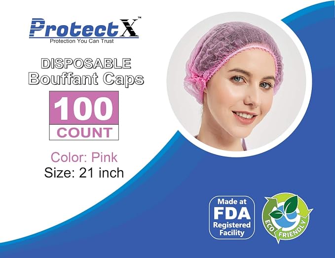 ProtectX 100-Pack Pink Disposable Hair Nets, Elastic Head Cover, Bouffant Caps - Image 3