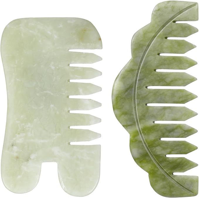Geiserailie 2 Pcs Jade Combs Esthetician Supplies Massage Stone Hair Gua Sha by Geiserailie