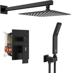 SR SUN RISE Black Square Rainfall Shower Head and Handle Set, Wall Mounted by SRSUNRISE