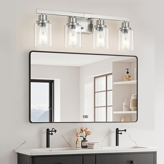 Bathroom Vanity Light, 4-Light Nickel Modern Matte Wall Sconce Lighting - Image 6