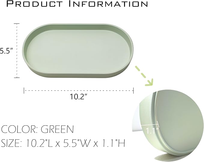 Green Small Tray, Oval Tray for Kitchen Counter, Bathtub Bathroom Vanity Items - Image 5