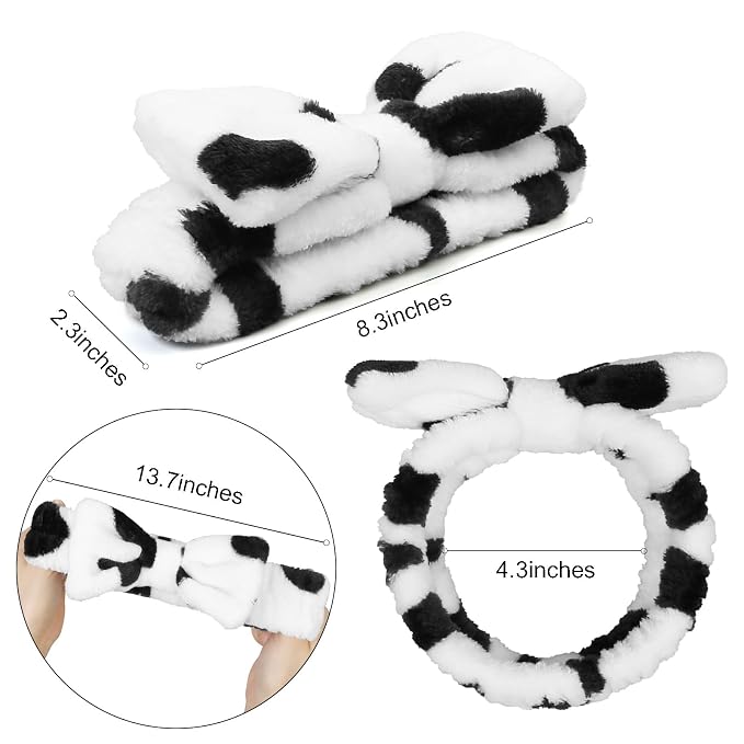 Huachi Spa Headbands for Women Washing Face, Cow Print, Soft Microfiber Hair - Image 3