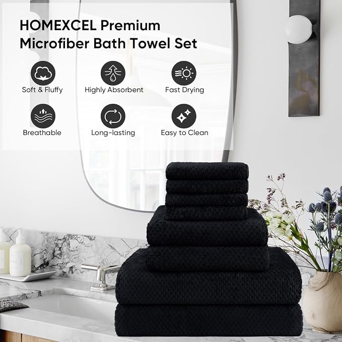 HOMEXCEL 8 Piece Bath Towel Set, Microfiber Bathroom Towel - Image 3