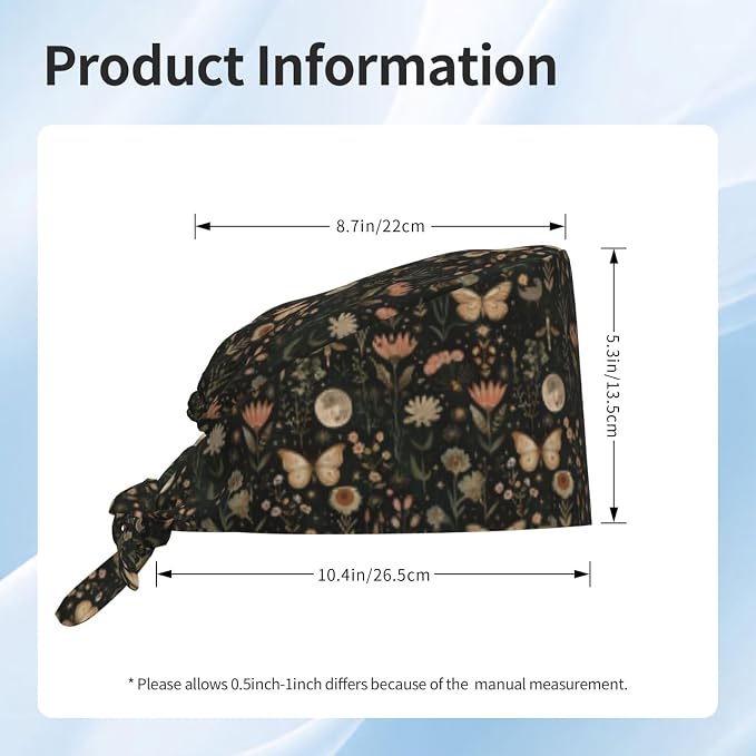 Scrub Cap for Women and Men Boho Black Leaf Pattern Adjustable Breathable - Image 3