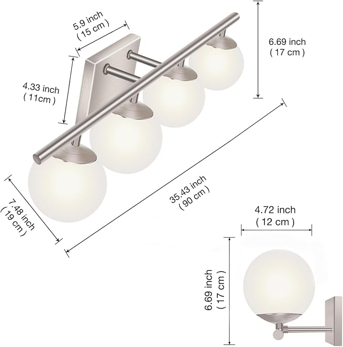 New Bathroom Vanity Light Fixtures 4 Lights Brushed Nickel Glass Shade Modern - Image 4