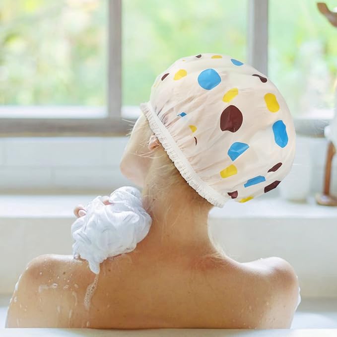 6 Pcs Shower Caps, Waterproof Bath Caps Plastic Reusable Shower Caps Elastic - Image 5