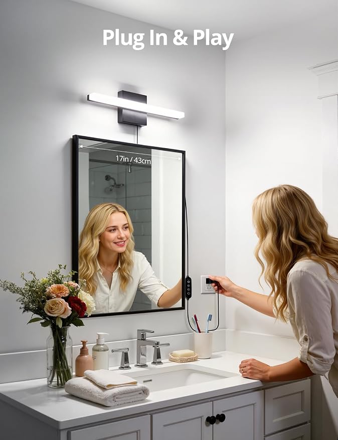 Combuh Black Plug in Vanity Light Bar Corded - Image 2