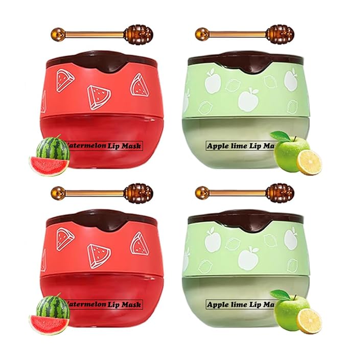 4 PCS Apple Lime Lip Mask, Vitamin E Strawberry & Watermelon & Honey Lip by Unknown