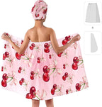 Women's Cherry Bow Shower Wrap and Hair Towel Set – Pink Quick Dry Microfiber - Image 4