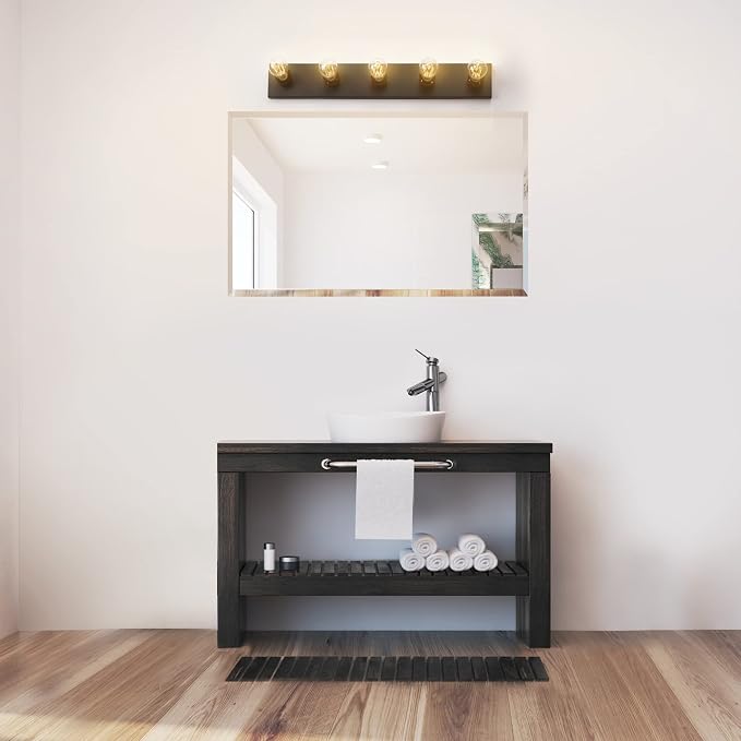 Globe Electric 5-Light Vanity Light, Matte Black, Modern Glam, Bathroom Fixture - Image 3