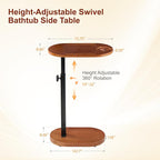 Bamboo Bathtub Side Table, 360° Swivel Height Adjustable Freestanding Bath - Image 2