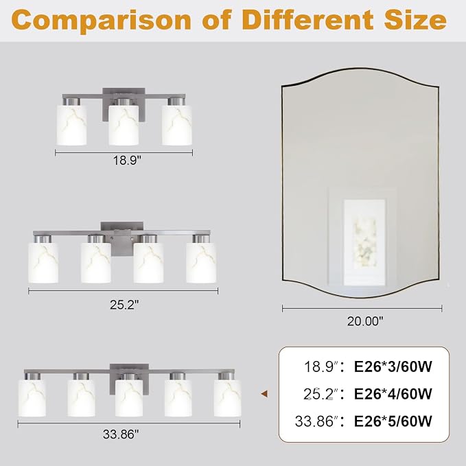 4-Light Bathroom Light Fixtures, Modern Vanity Lights, Brushed Nickel Metal - Image 5