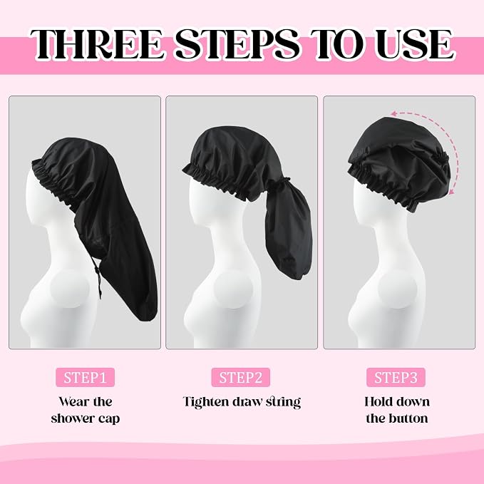 2 Pcs Large Shower Cap for Braids, Extra Long Shower Cap for Women Long Hair & - Image 4