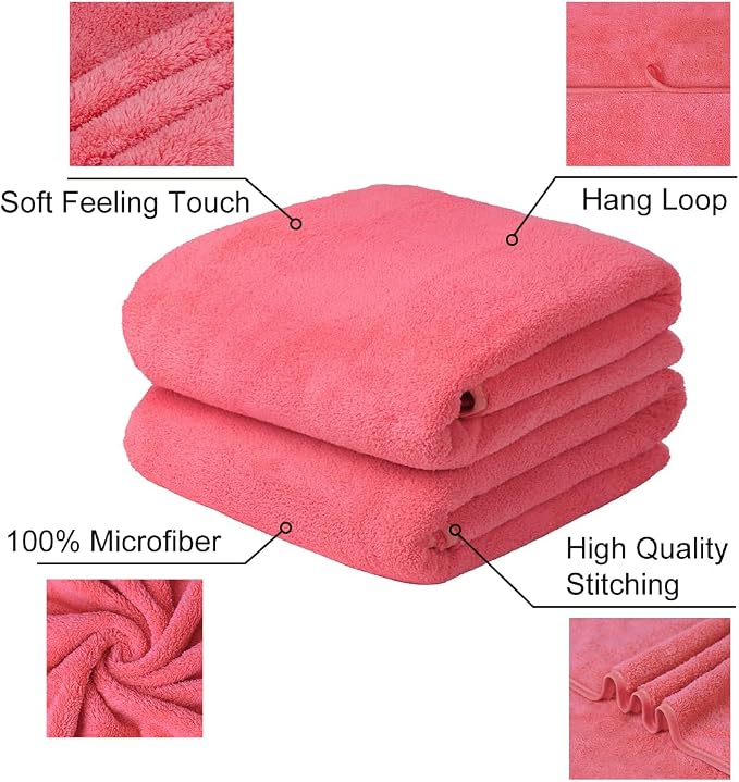 JML Large Microfiber Bath Towels, 2 Pack, Super Soft, Lint-Free Fleece Bathroom - Image 2