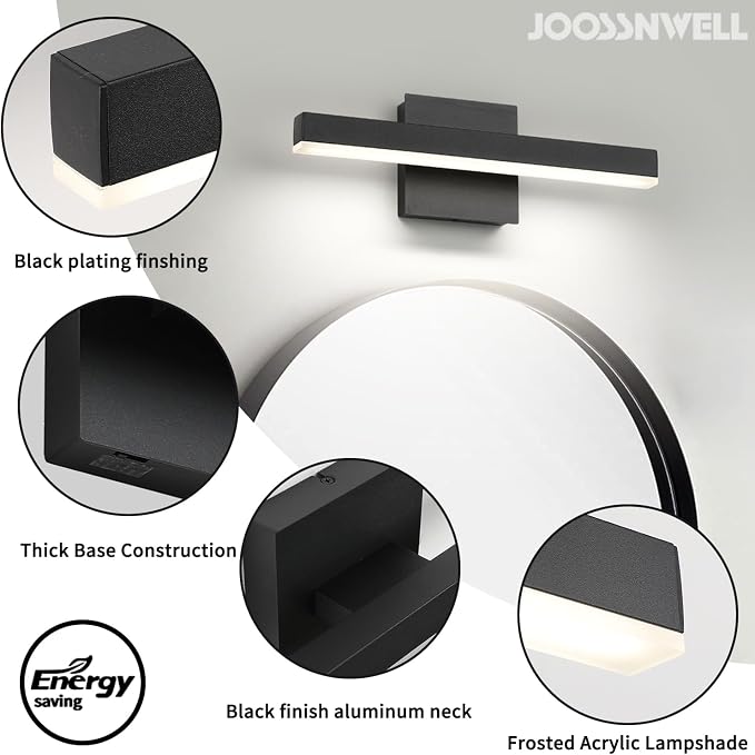 Joossnwell Black Bathroom Vanity Light Fixtures Dimmable 5CCT LED Bathroom - Image 7