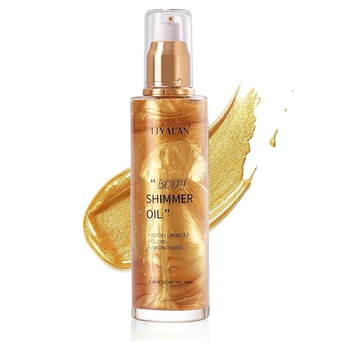 Liyalan Shimmer Body Oil 5 Color Gold 3.38 Fl Oz Face Glow Pearl Highlighter by LIYALAN