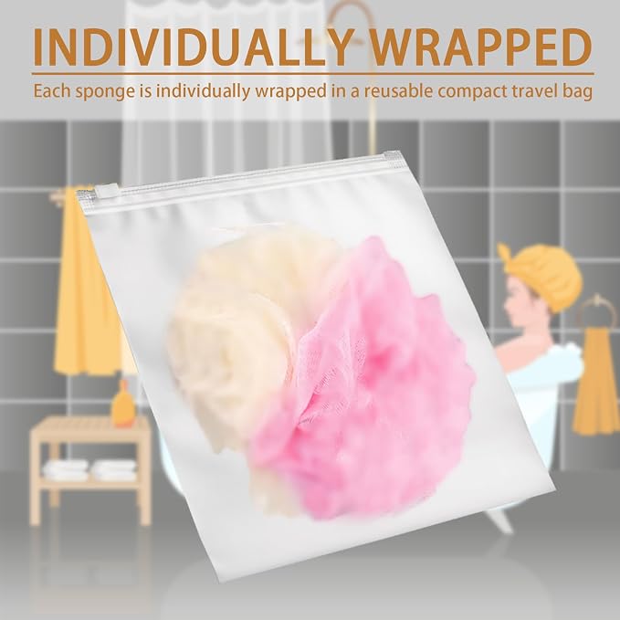 20 Pack Travel Loofah Individually Wrapped, Small Loofah Shower Puff, 30g Mini - Image 2