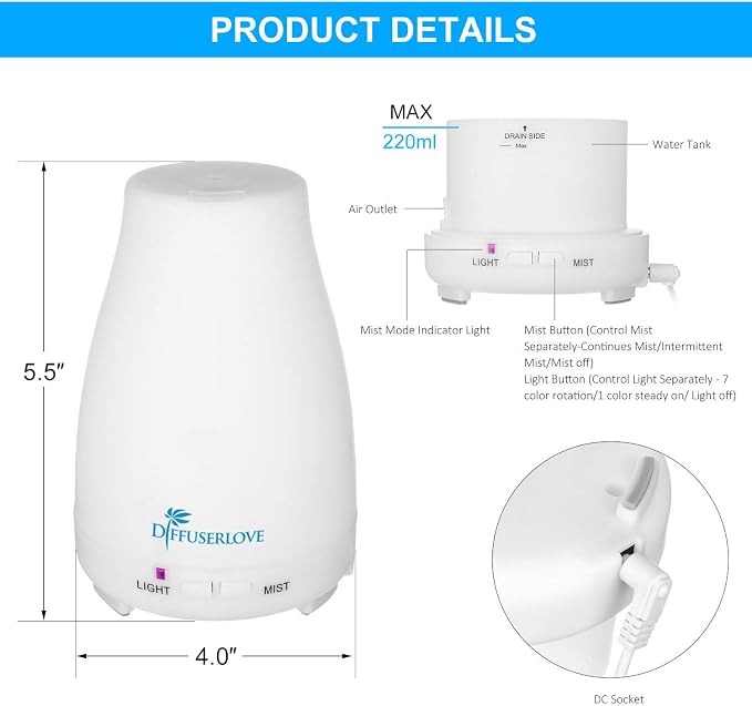 Diffuserlove 2 Pack 200ml Essential Oil Diffuser Ultrasonic Aromatherapy - Image 7