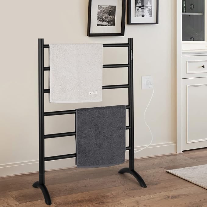 Freestanding Towel Warmer 6 Bars Plug-in Option 3 Working Modes Black Stainless - Image 2