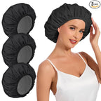 3 Pack Reusable Shower Cap for Women, Waterproof Hair Cap for Shower and Bath by KAFTERI