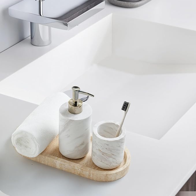 WORHE Marble Vanity Tray 11.8" x 5" Italy Natural Travertine Stone Decorative - Image 5