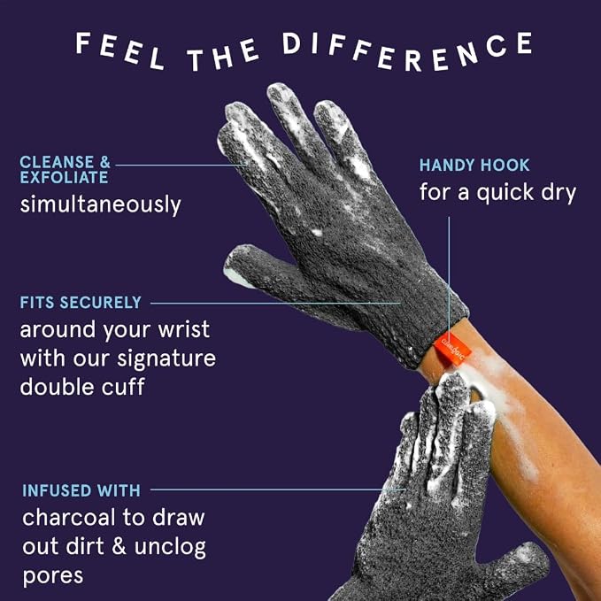 Cleanlogic Detoxify Charcoal Infused Exfoliating Glove, Stretchy Bath & Shower - Image 2