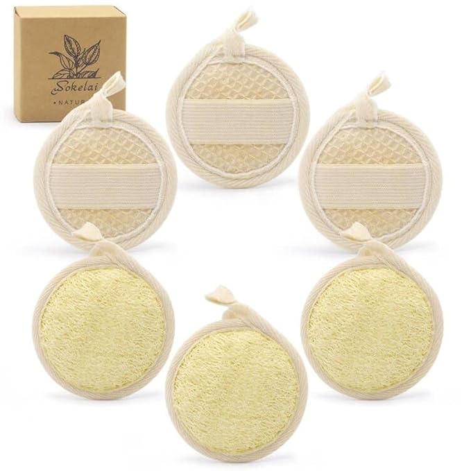 Exfoliating Loofah Sponge Pads Face loofa Brush 6 Pack 3.15 inches Made of 100% by wokelai